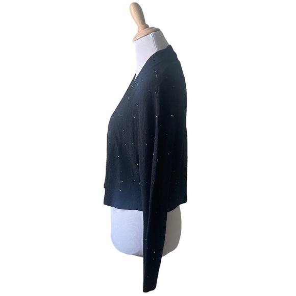 Eileen Fisher Beaded Fine Merino Wool Crepe Black Crop Cardigan Medium Crystal - Picture 4 of 8